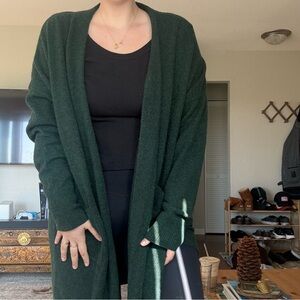 Open Front Long Green Cozy Merino Wool Blend Cardigan - Comfy Layering 1X